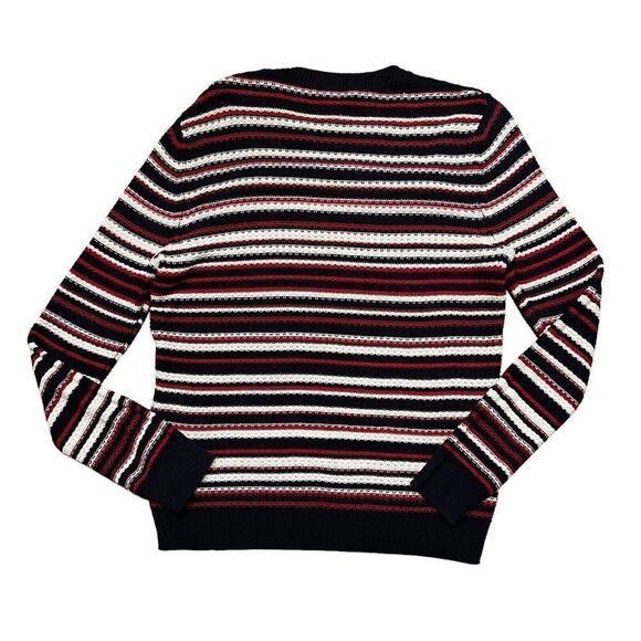 Brooks Brothers Red Fleece Sweater Women’s L Red White Black Striped Knit Ruffle - Picture 11 of 11